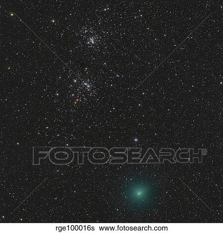 Stock Photograph - Comet Hartley 2 and the Double Cluster.. Fotosearch