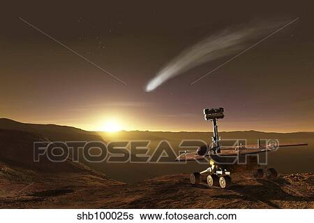 Comet over Endeavour Crater View Large Illustration Stock Illustration - Comet over Endeavour Crater. Fotosearch