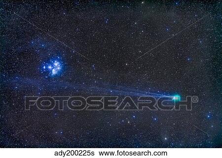 Comey Lovejoy (C/2014 Q2) nearest the Pleiades star cluster. View Large Photo Image Stock Photograph - Comey Lovejoy (C/2014 Q2) nearest the Pleiades star cluster.. Fotosearch