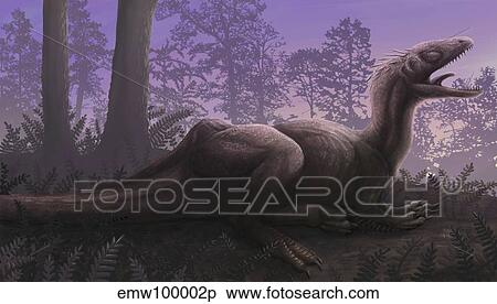 Stock Illustration - Concavenator corcovatus with a strange crest on its back.. Fotosearch