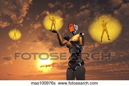 Concept illustrating mankind becoming a slave to robotic technology. View Large Illustration Stock Illustration - Concept illustrating mankind becoming a slave to robotic technology.. Fotosearch