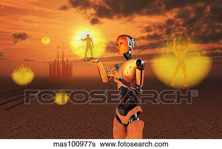 Concept illustrating mankind becoming a slave to robotic technology. View Large Illustration Stock Illustration - Concept illustrating mankind becoming a slave to robotic technology.. Fotosearch