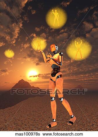 Stock Illustration - Concept illustrating mankind becoming a slave to robotic technology.. Fotosearch