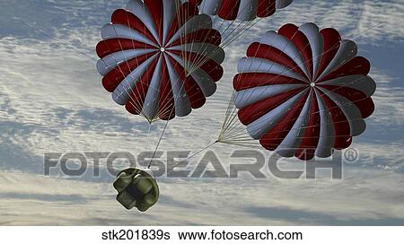 Concept of the second stage recovery parachutes opening as a crew exploration vehicle descends to Earth. View Large Illustration Stock Illustration - Concept of the second stage recovery parachutes opening as a crew exploration vehicle descends to Earth.. Fotosearch