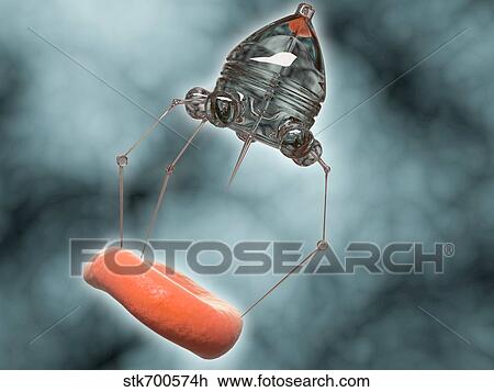 Drawing - Conceptual image of a nanobot injecting a red blood cell.. Fotosearch