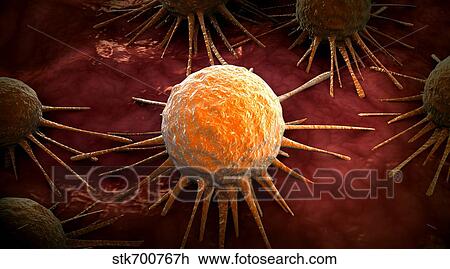 Drawing - Conceptual image of cancer virus.. Fotosearch