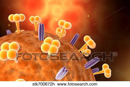 Conceptual image of influenza causing flu virus. View Large Illustration Drawing - Conceptual image of influenza causing flu virus.. Fotosearch