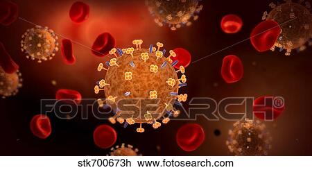 Drawing - Conceptual image of influenza causing flu virus.. Fotosearch