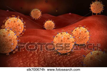 Drawing - Conceptual image of influenza causing flu virus.. Fotosearch