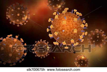 Drawing - Conceptual image of influenza causing flu virus.. Fotosearch