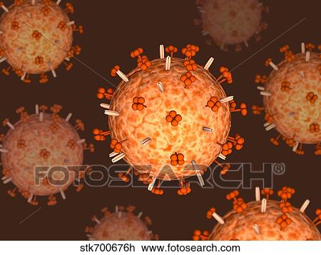 Conceptual image of influenza causing flu virus. View Large Illustration Drawing - Conceptual image of influenza causing flu virus.. Fotosearch