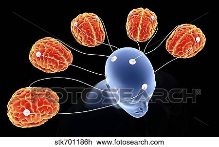 Drawing - Conceptual image of multi-brain processing.. Fotosearch