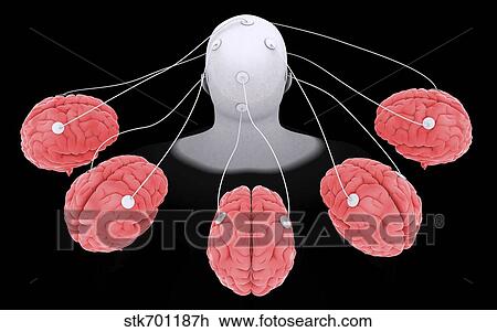Drawing - Conceptual image of multi-brain processing.. Fotosearch