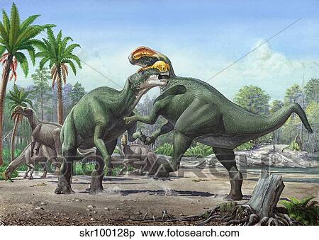Conflict between two male Altirhinus kurzanovi dinosaurs. View Large Illustration Stock Illustration - Conflict between two male Altirhinus kurzanovi dinosaurs.. Fotosearch