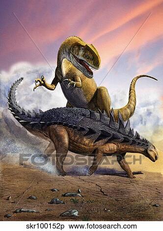 Confronation between a Neovenator and a Polacanthus armored dinosaur. View Large Illustration Stock Illustration - Confronation between a Neovenator and a Polacanthus armored dinosaur.. Fotosearch