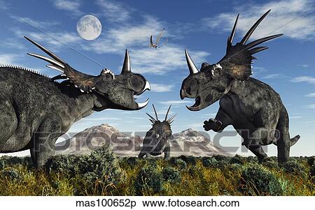 Confrontation between male Styracosaurus dinosaurs. View Large Illustration Stock Illustration - Confrontation between male Styracosaurus dinosaurs.. Fotosearch