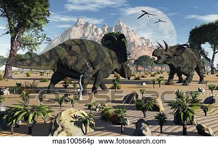 Confrontation between two male Albertaceratops. View Large Illustration Stock Illustration - Confrontation between two male Albertaceratops.. Fotosearch