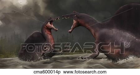 Confrontation between two Spinosaurus aegyptiacus. View Large Illustration Stock Illustration - Confrontation between two Spinosaurus aegyptiacus.. Fotosearch