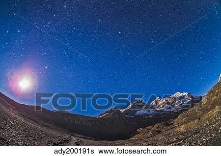 Stock Photograph - Constellations of Perseus, Andromeda nad Pegasus above the Columbia Icefields, Canada.. Fotosearch