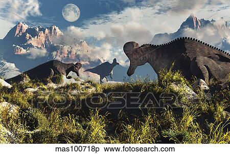 Stock Illustration - Corythosaurus nesting ground set during the Cretaceous Period.. Fotosearch