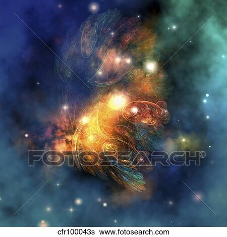 Cosmic image of a colorful nebula out in space. View Large Illustration Stock Illustration - Cosmic image of a colorful nebula out in space.. Fotosearch