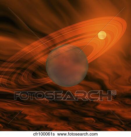 Stock Illustration - Cosmic image of a giant gaseous ringed planet.. Fotosearch