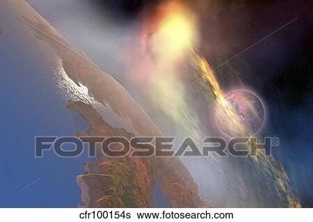 Cosmic image of solar flares hiting the moon. View Large Illustration Stock Illustration - Cosmic image of solar flares hiting the moon.. Fotosearch