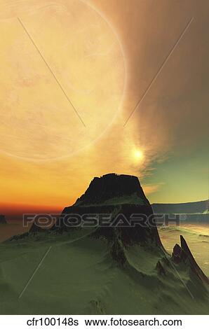Cosmic landscape on another world. View Large Illustration Stock Illustration - Cosmic landscape on another world.. Fotosearch