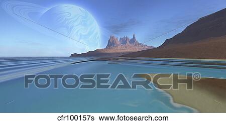 Stock Illustration - Cosmic seascape on another planet.. Fotosearch
