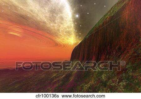 Stock Illustration - Cosmic seascape on another world.. Fotosearch