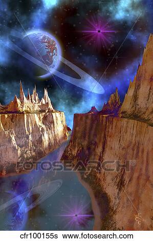 Stock Illustration - Cosmic seascape on another world.. Fotosearch