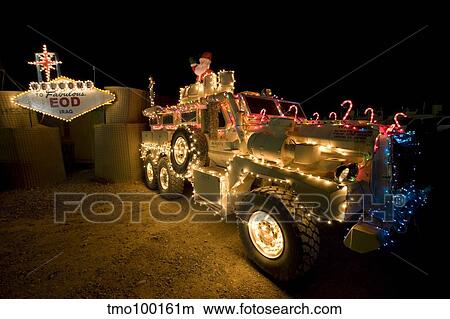 Cougar Mine Resistant Ambush Protected Vehicle adorned in holiday lights. View Large Photo Image Picture - Cougar Mine Resistant Ambush Protected Vehicle adorned in holiday lights.. Fotosearch
