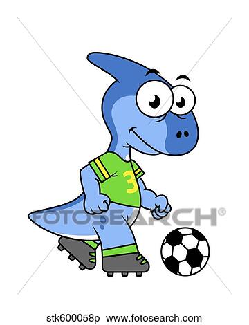 Stock Illustration - Cute illustration of a Parasaurolophus playing soccer.. Fotosearch