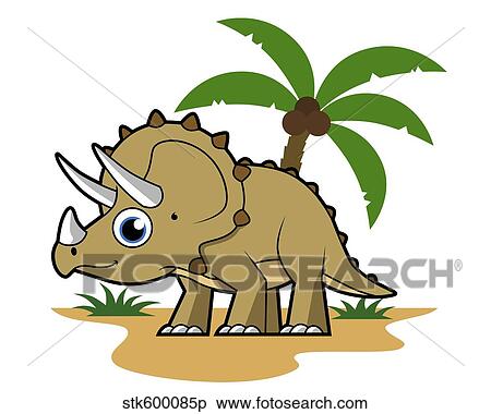 Cute illustration of a Triceratops in a tropical climate. View Large Illustration Stock Illustration - Cute illustration of a Triceratops in a tropical climate.. Fotosearch