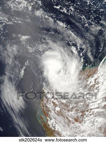 Stock Photograph - Cyclone Dominic off the shore of Western Australia.. Fotosearch