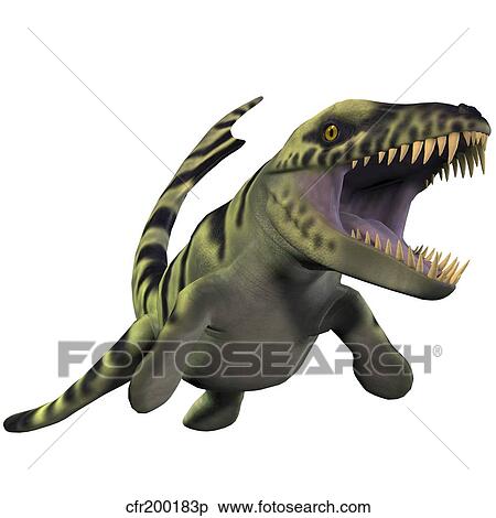 Stock Illustration - Dakosaurus, white background.. Fotosearch