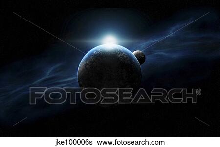 Stock Illustration - Dawn breaks on an alien planet.. Fotosearch