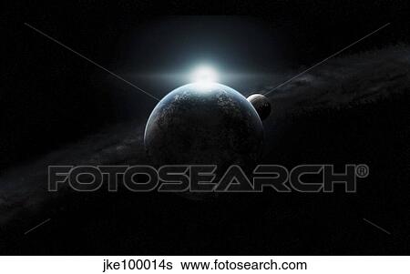 Dawn breaks on an alien planet. View Large Illustration Stock Illustration - Dawn breaks on an alien planet.. Fotosearch