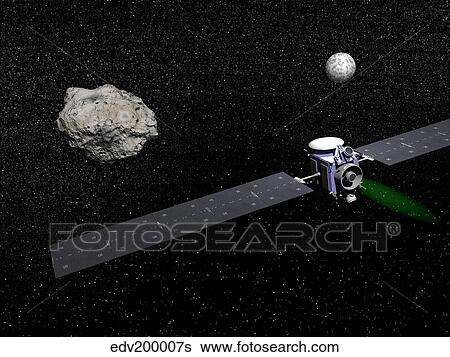 Stock Illustration - Dawn robotic spacecraft orbiting Ceres and Vesta.. Fotosearch