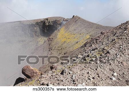 Degassing North crater with fumarolic sulphur deposits. Mount Etna volcano, Sicily, Italy. View Large Photo Image Stock Photograph - Degassing North crater with fumarolic sulphur deposits. Mount Etna volcano, Sicily, Italy.. Fotosearch