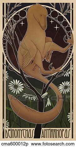 Deinonychus antirrhopus reconstructed in Art Nouveau style. View Large Illustration Stock Illustration - Deinonychus antirrhopus reconstructed in Art Nouveau style.. Fotosearch