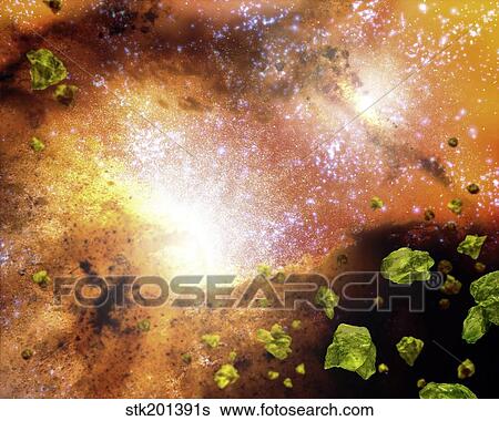 Delicate green crystals sprinkled throughout the core of a pair of colliding galaxies. View Large Photo Image Stock Photograph - Delicate green crystals sprinkled throughout the core of a pair of colliding galaxies.. Fotosearch