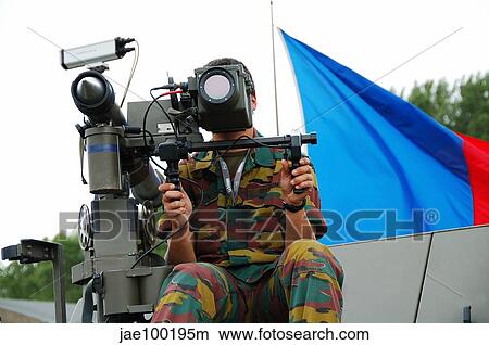 Demonstration of the Mistral surface to air launcher in use by the Belgian Army. View Large Photo Image Picture - Demonstration of the Mistral surface to air launcher in use by the Belgian Army.. Fotosearch