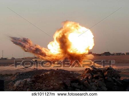 Detonation of a weapons cache. View Large Photo Image Picture - Detonation of a weapons cache.. Fotosearch