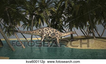 Dicraeosaurus grazing in a tropical climate. View Large Illustration Stock Illustration - Dicraeosaurus grazing in a tropical climate.. Fotosearch