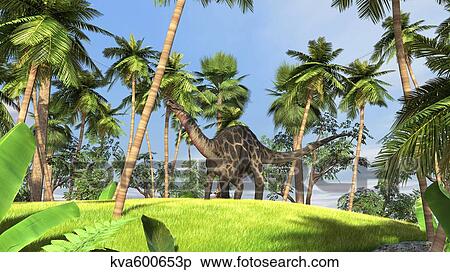 Stock Illustration - Dicraeosaurus in a prehistoric forest.. Fotosearch