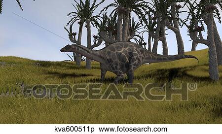 Stock Illustration - Dicraeosaurus in a savanna landscape.. Fotosearch