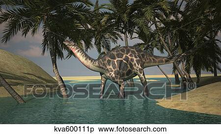 Stock Illustration - Dicraeosaurus in shallow water.. Fotosearch