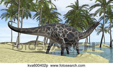 Stock Illustration - Dicraeosaurus in shallow water.. Fotosearch