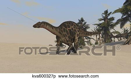 Stock Illustration - Dicraeosaurus walking across a barren landscape.. Fotosearch